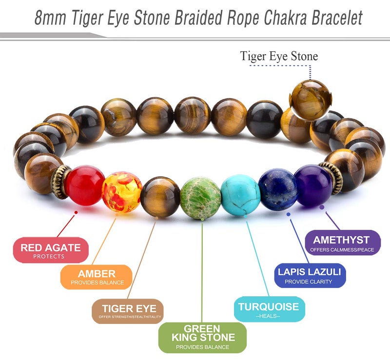Hamoery Men Women 8mm Lava Rock 7 Chakra Beads Chakra Bracelet Braided Rope Natural Stone Yoga Bracelet Bangle - Image 1